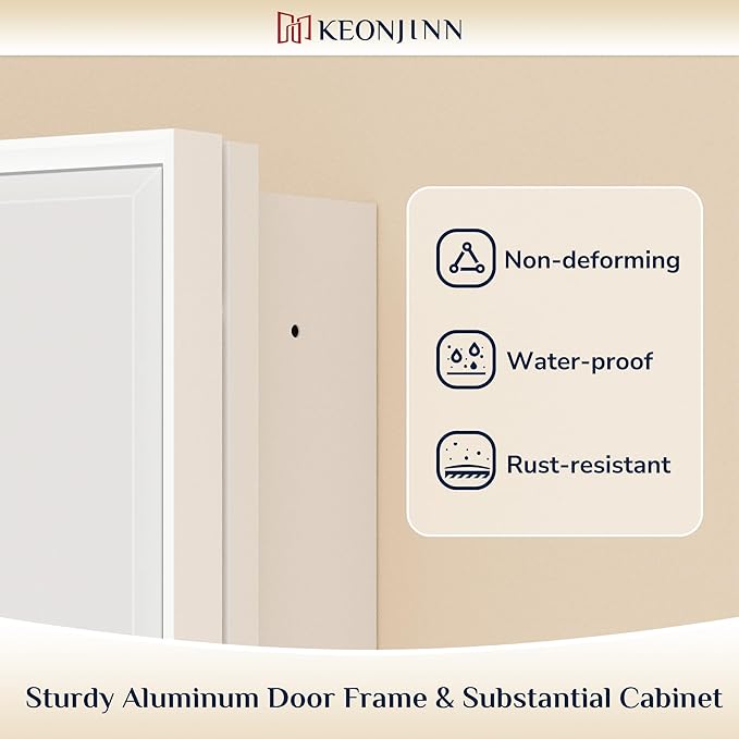 Keonjinn 16" x 24" White Medicine Cabinets for Bathroom with Mirror, Recessed or Surface Wall-Mounted Aluminum Alloy Framed Beveled Mirror, Single Door Farmhouse Bathroom Mirror with Storage Cabinet