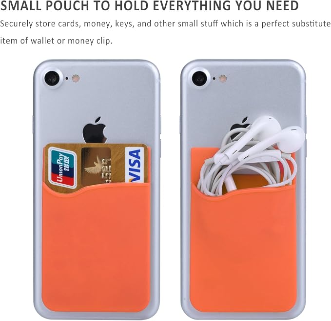 3Pack Cell Phone Card Holder Pocket for Back of Phone,Silicone Stick on Wallet Credit Card ID Case Sleeve Self Adhesive Sticker for iPhone 15 14 13 12 Pro Max,iPad,Samsung Galaxy-Purple,Green,Orange