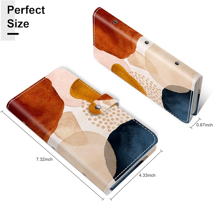 Rouidr Business Card Organizer, RFID Business Credit Card Holder with 96 Card Slots, Portable Leather Card Wallet for Women, Simple Abstract Art
