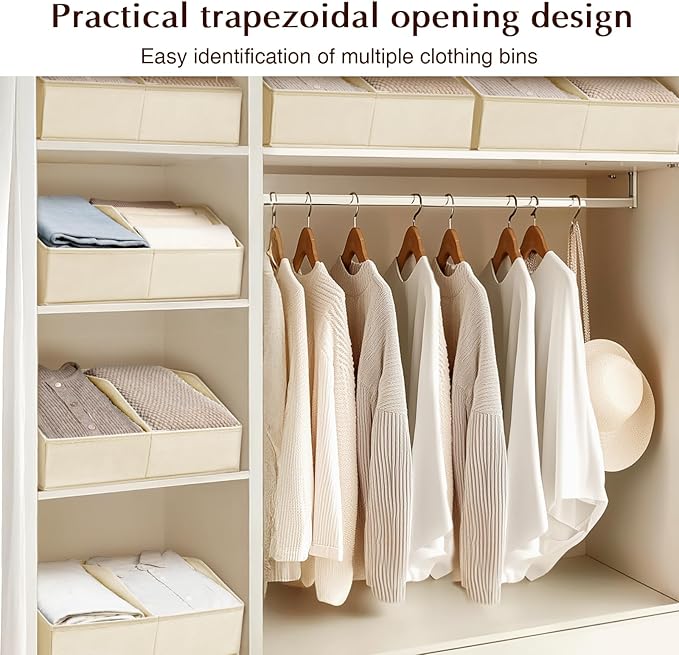 Homsorout Closet Organizers and Storage Bins - 8 Pack Collapsible Divided Trapezoidal Cube Storage Bins Baskets with Orange Handle for Organizing Clothes Blankets, Toys, Books, Towels(Beige)