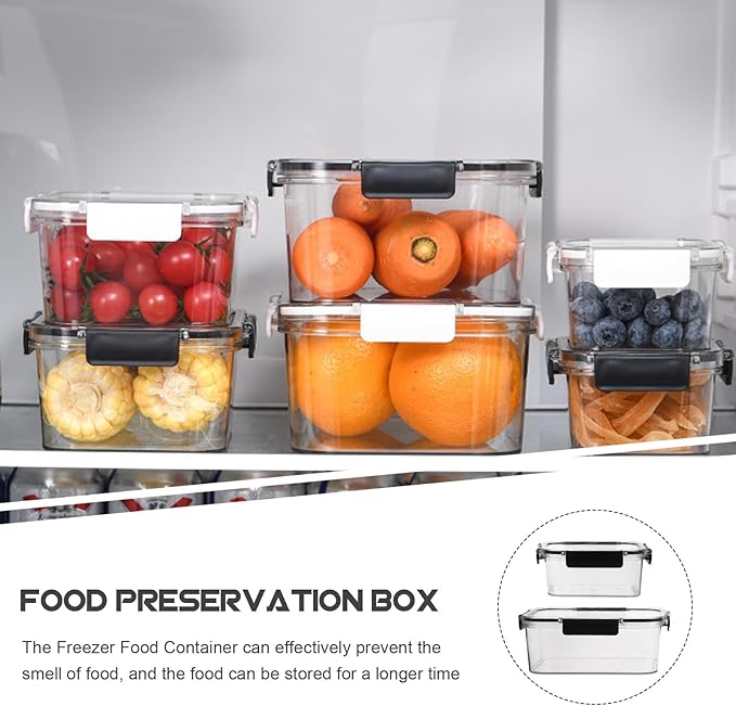 SAFIGLE 2pcs Freezer Food Containers with Lids, Black Small and Medium Fruit Preservation Boxes, Sealing Household Food Storage for Refrigerator and Kitchen Organization