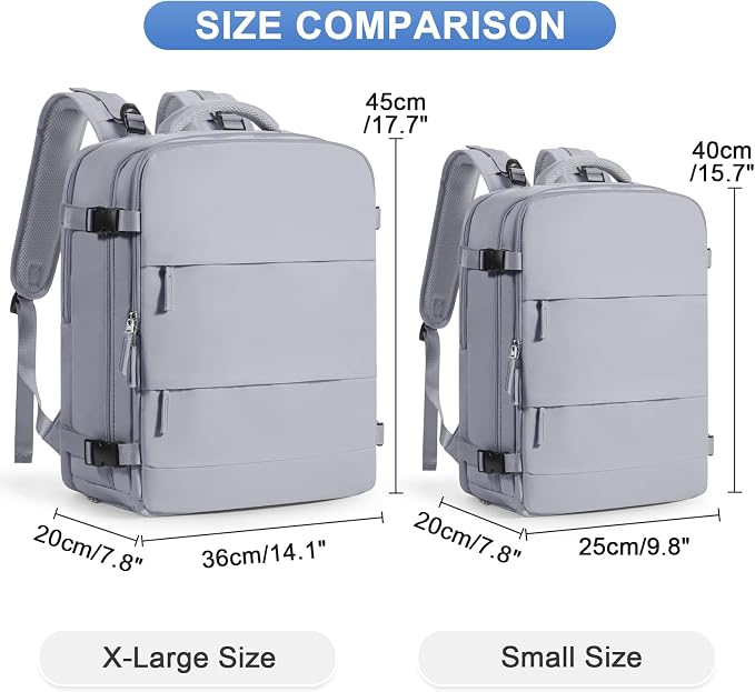 Grey Travel Backpack - Carry On Flight Approved Mochila De Viaje Personal Item - Large Backpack for Men & Women - 18x14x8 Inches