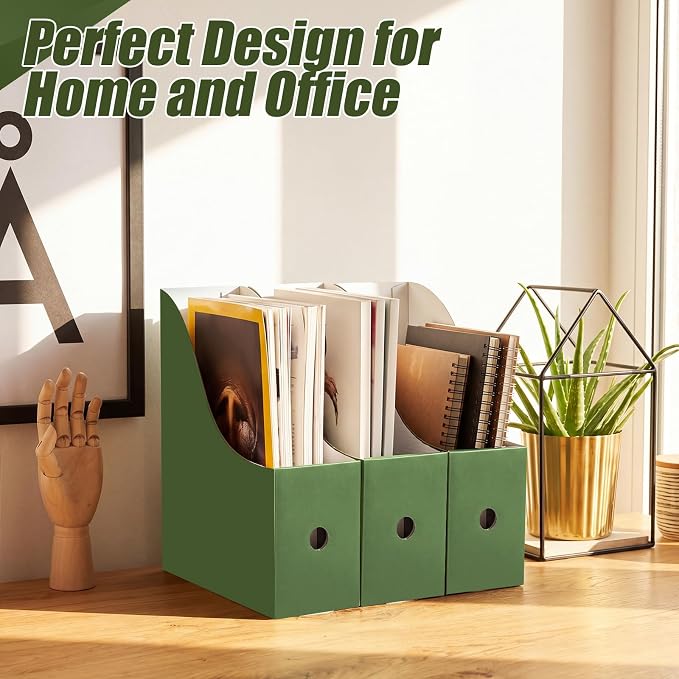 Thenshop 24 Pcs Cardboard Magazine File Holder Organizer, Desk File Organizer Box Foldable Book Bin Papers Storage Folder with Label for School Classroom Office Supplies (Classic,Dark Green)