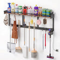 Broom Holder Wall Mount with Shelf,Broom Hanger,3 in 1 Broom and Mop Organizer Wall Hanging for Laundry,Garage,Utility,Broom Rack,Vacuum Stand Alternative,Cleaning Supplies Organizer Storage,Black,XL