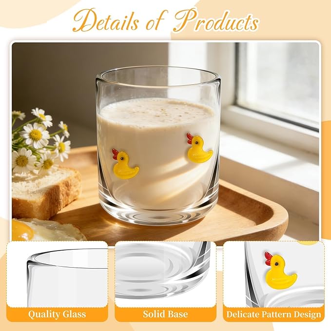 14 Ounce Icon Juice Glasses, Aesthetic Cocktail & Old Fashioned Drinking Glasses, Iconic Clear Glass Cups for Women, Sister, Friend & Party Gifts (Duck)