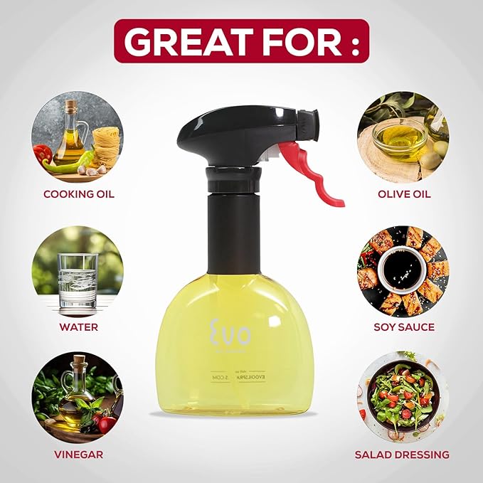 Evo Oil Sprayer Minis, Non-Aerosol for Olive, Cooking Oils, and Vinegars, 8-Ounce Capacity, 1 Each Yellow and Green | Non-Aerosol Sprayers, 8 Fl Oz, ~0.25 Tsp and Pull, Bpa and Dehp and Latex-Free Food-Safe Plastic, Twist-on Funnel