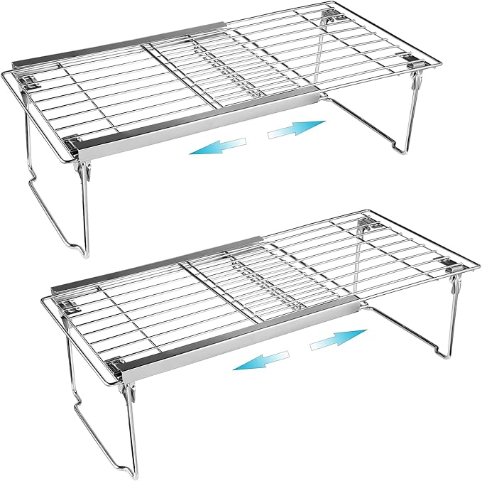 Orgneas Expandable Freezer Shelves, 15.8"-22" Adjustable Cooler Shelf Organizer, Thickened Heavy Duty Cabinet Shelf Organizer and Storage for Kitchen Pantry Refrigerator and Cooler, 2 Pcs