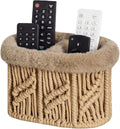 Remote Control Holder, Woven Plush Lined TV Remoter Holder Caddy | Nightstand Desk Dresser Table Storage Organizer for TV Remotes, Media Controllers, Glasses, Office Supplies (Brown, 2 Slots)
