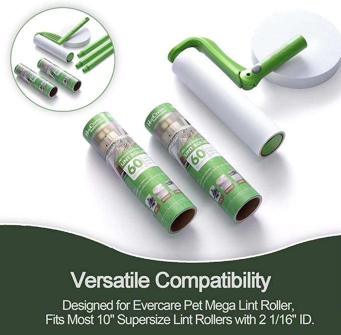 Lint Roller Refills 10", 240 Sheets, 4-Pack Value, Extra Sticky | Compatible with Evercare Mega & Leo 10" rollers. Easy tear-off sheets. Strong adhesive picks pet hair, lint, dust.