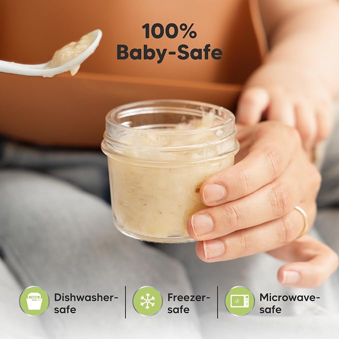 KeaBabies 12pk 4oz Glass Baby Food Containers with Lids, Leak-Proof (Lilac) | Microwavable Small Glass Jars, Baby Purees, Toddler Snack Storage Containers, BPA-Free, Dishwasher-safe, Freezer Safe