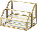 Hipiwe Glass Business Card Holder 2 Slots Gold Business Card Stand Mirrored Base Name Display Holder for Desk Multiple Clear Business Card Holder Display for Office