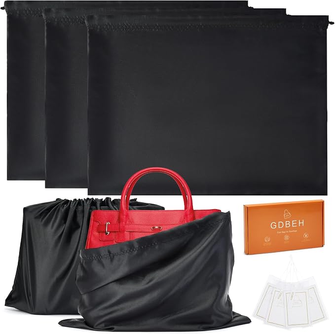 3‑Pack Drawstring Dust Bags with ID Labels | Silk Dust Covers, Handbags, Purses