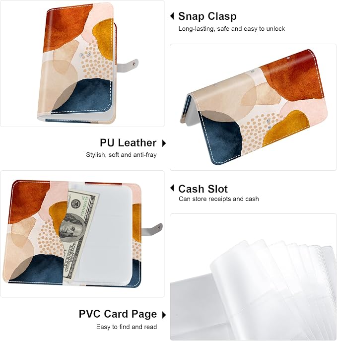 Rouidr Business Card Organizer, RFID Business Credit Card Holder with 96 Card Slots, Portable Leather Card Wallet for Women, Simple Abstract Art
