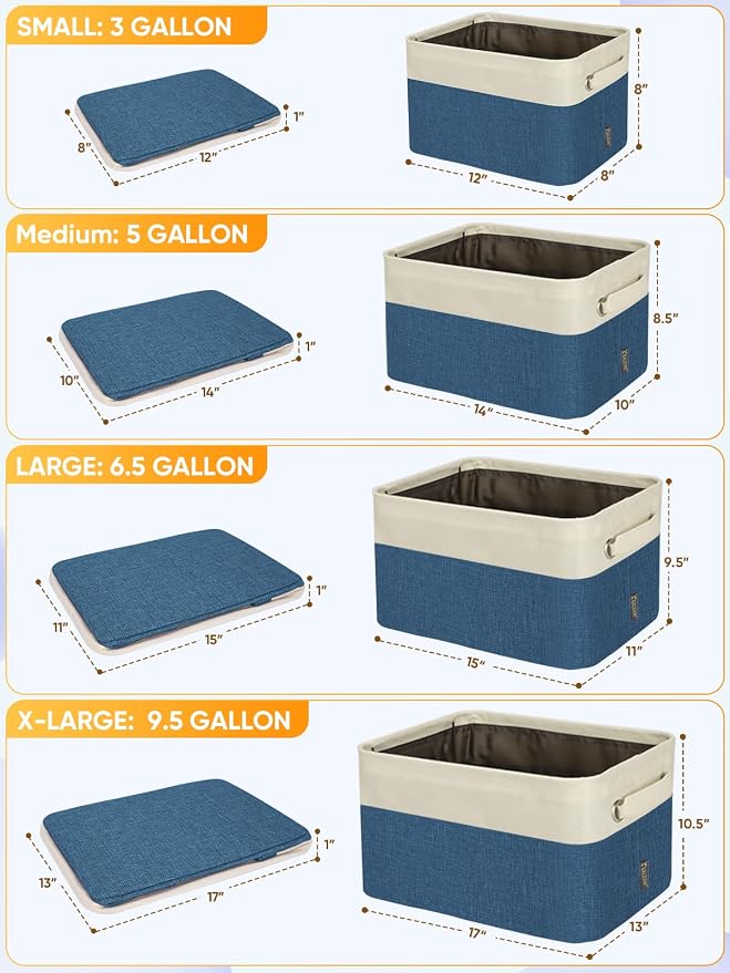 BALEINE 2 Pack Fabric Closet Storage Bins for Shelves, Linen Closet Organizers and Storage, Decorative Baskets for Organizing, Shelf, Clothes, Home, Office (Navy Blue, 12"x8"x8")