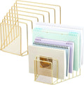 2 Pcs 7 Section Wire File Organizer for Desk, Metal Mesh Incline File Holder, Letter & Magazine Folder Rack, Desktop Paper Sorter for Home Office Back to School (Golden)