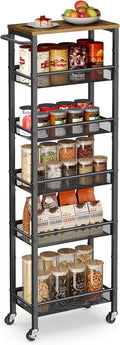 VASAGLE 6-Tier Slim Rolling Storage Cart, Narrow Kitchen Cart with Wheels, Utility Organizer, 17.9 x 8.7 x 51.7 Inch, for Bathroom Pantry, Rustic Brown and Matte Black, Dacey Collection ULRC039K101