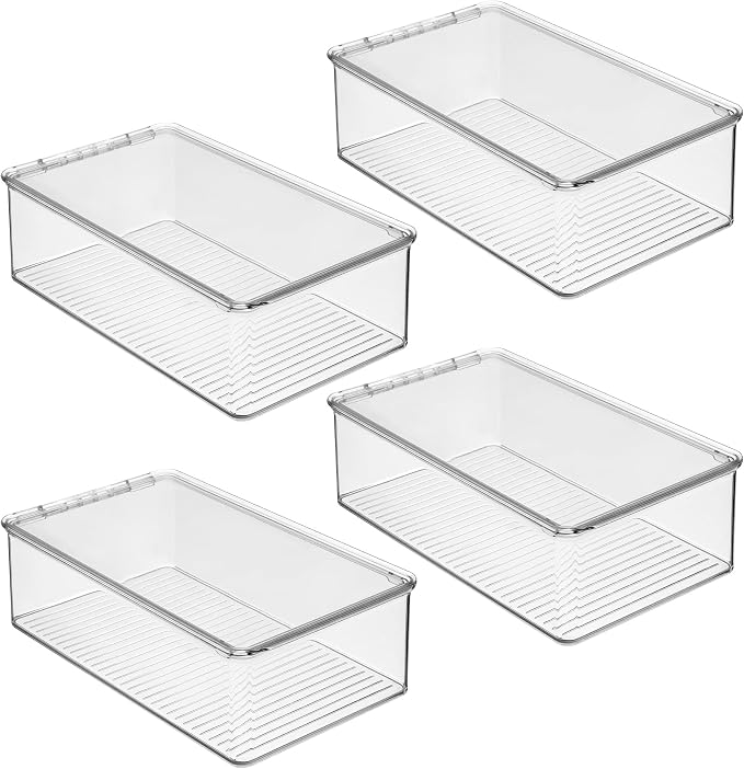 iDesign Stackable Plastic Shoe Box with Hinged-Lid, Set of 4, Clear | For Sneakers, For Sandals, For Flats