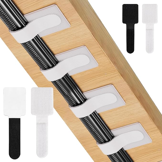 100-Pack Reusable Self-Adhesive Cable Ties cable management Adjustable Hook & Loop Straps for Organizing Data Cables, Wires, Headphones Under-Table Cord Management for Home, Office