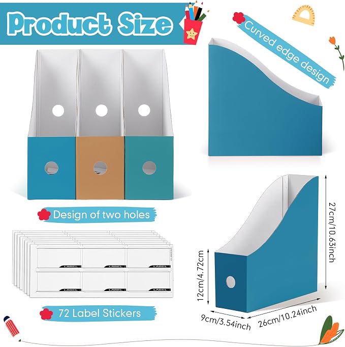 Colarr 24 Pcs Cardboard Magazine Holders 12 Colors Magazine Storage Box with Label Stickers Magazine File Holder Folder Book Holder for Desk Desktop Document Holder for School (Classic Color)