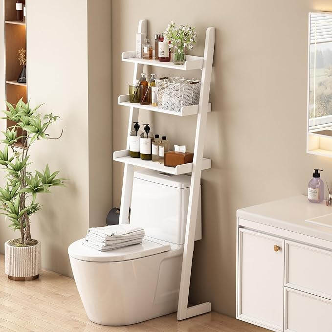 Solid Bamboo Toilet Shelf,3 Tier Bathroom Shelf with Anti-Slip Base | Solid bamboo over the toilet storage – naturally moisture-resistant for bathrooms, built for long-lasting durability