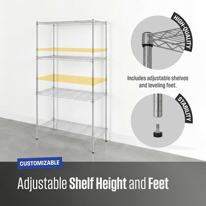 SafeRacks NSF 4-Tier Heavy Duty Steel Wire Shelves (18"x36"x72")
