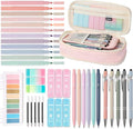 39PCS Aesthetic School Supplies with Cute Pencil Case, 5X Ballpoint Pens with Stylus Tip, 12X Pastel Highlighters, 6X Mechanical Pencil Set 0.5 & 0.7mm, Suit for Preppy School College Essentials(pink)