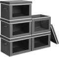 Homsorout Stackable Storage Bins with Lids - Large Decorative Basket with Lids, Fabric Foldable Closet Organizer Bins, Shelf Organizer for Living Room, Dorm, 5 Pack, Dark Grey