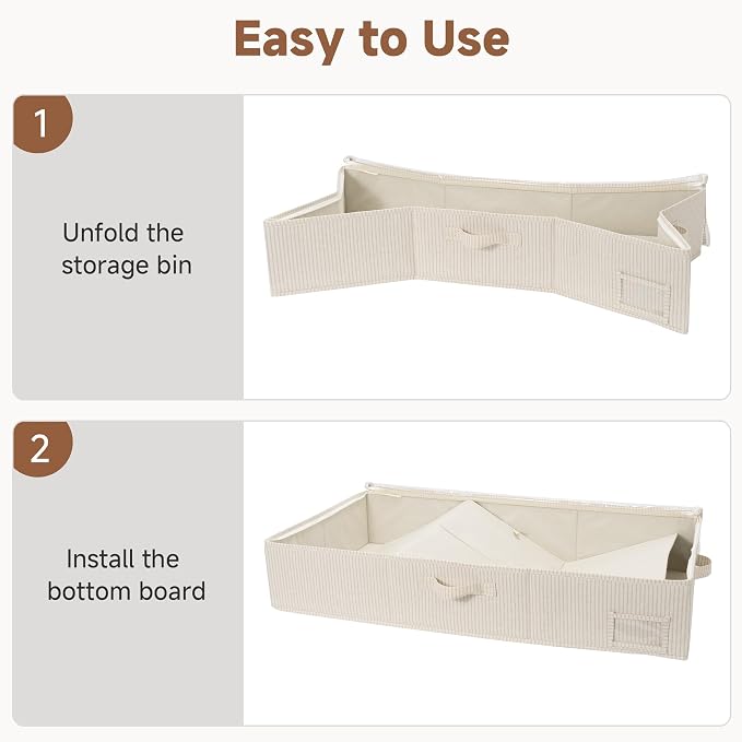 StorageWorks Large Under Bed Storage Containers with Handles and Label Holder, 2 Pack Ultra-thick Fabric Underbed Bins, White and Black Stripes