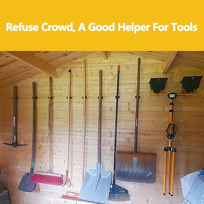 Verdenu 6 Pack Broom Holder, Stainless Steel Command Broom Holder with Screws, Garden Tool Rack for Kitchen, Home, Bathroom, Garage Storage, Black