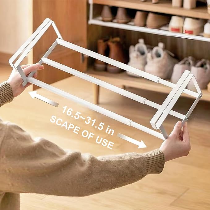 Expandable Shoe Rack Organizer - Adjustable Shoe Rack & Under Cabinet Shelf - for Shoe or Clothing Storage and Organization, Under Shelf Storage (Black,1 Pcs)