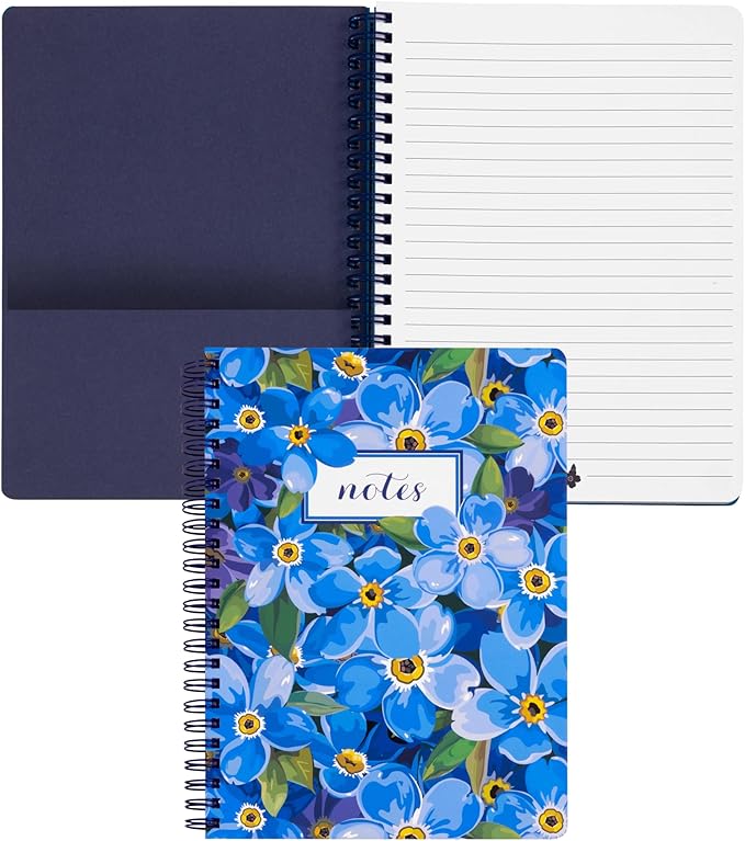 Steel Mill & Co Cute Mini Spiral Notebook, 8.25" x 6.25" Journal with Durable Hardcover and 160 Lined Pages (Forget Me Not)