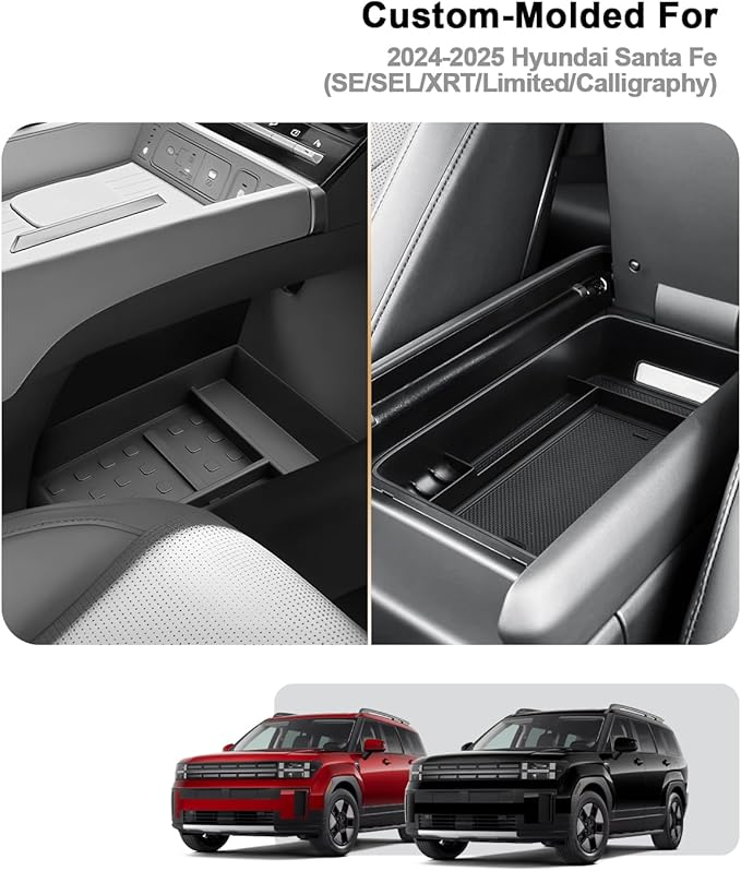 2026 Santa Fe Center Console Organizer - Center Console Organizer Tray + TPE Console Lower Organizer Tray For 2024-2026 Hyundai Santa Fe(SE/SEL/XRT/Limited/Calligraphy)/Santa Fe Hybrid Accessories