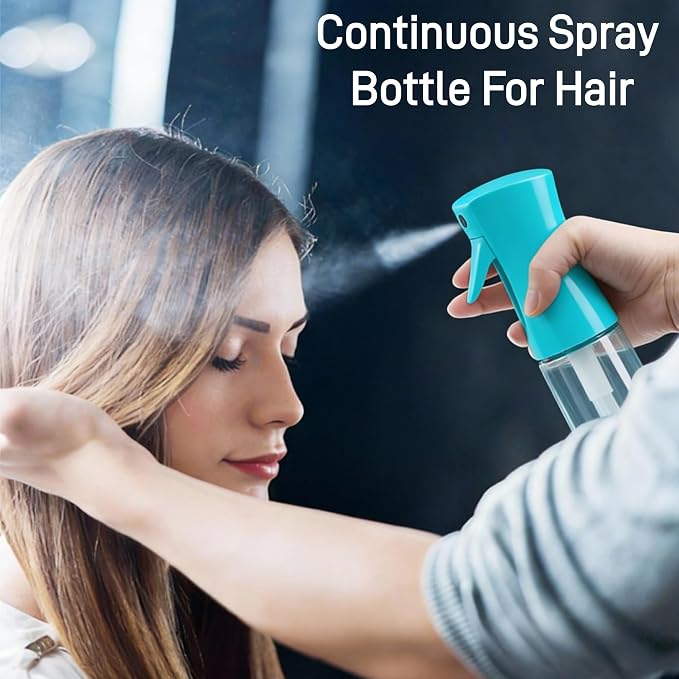 2 Pack Continuous Spray Bottle for Hair, Ultra Fine Mist Water Sprayer, Empty Aerosol-Free Styling Mister for Curly Hair, Gardening, Plants, Cleaning & Skincare (6.8oz/200ml - Teal)