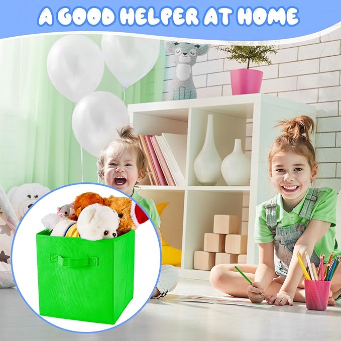 Yinder 12 Pcs Cube Storage Bin Rainbow Colored 10.5''x10.5''x11'' Storage Bins for Kids Classroom Decor Colorful Bins Foldable Baskets for Playroom Nursery Organizer Fabric Boxes