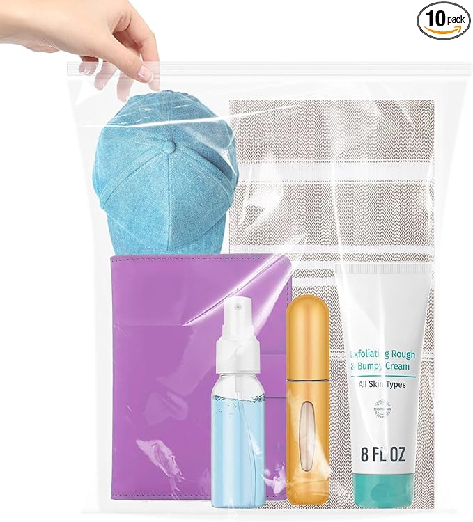 Large Plastic Bags With Zipper Top,3 Gallon,16" x 18",10 Pack,Extra Large Storage Packing for Clothes,Travel, Moving, Large Reusable bags,Heavy-Duty,BPA-Free, 2-mil Thick Clear Plastic