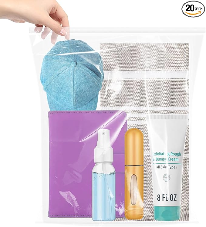 Large Plastic Bags With Zipper Top,3 Gallon,16" x 18",20 Pack,Extra Large Storage Packing for Clothes,Travel, Moving, Large Reusable bags,Heavy-Duty,BPA-Free, 2-mil Thick Clear Plastic