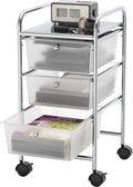 Simple Houseware 3 Drawers Rolling Utility Cart Art Craft Organizer, Chrome | 1-Column, 25.4" Height, Lockable Wheels, for School, Office, Art Craft, and Paper Storage
