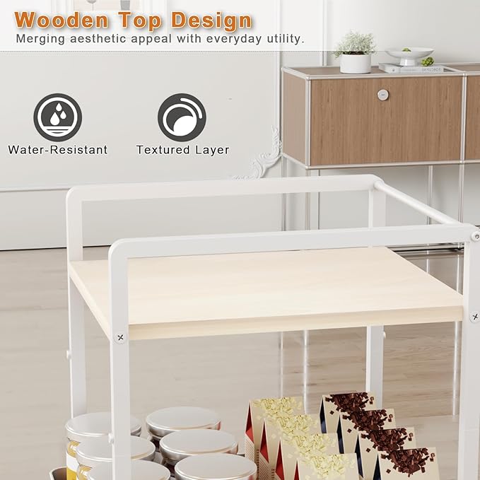 6-Tier Slim Rolling Storage Cart with Wheels, Metal Organizer Tall Rolling Cart, Wood Top Narrow Mobile Utility Cart with Pull-Out Baskets for Kitchen, Bathroom, Laundry Room, 13in(W) White