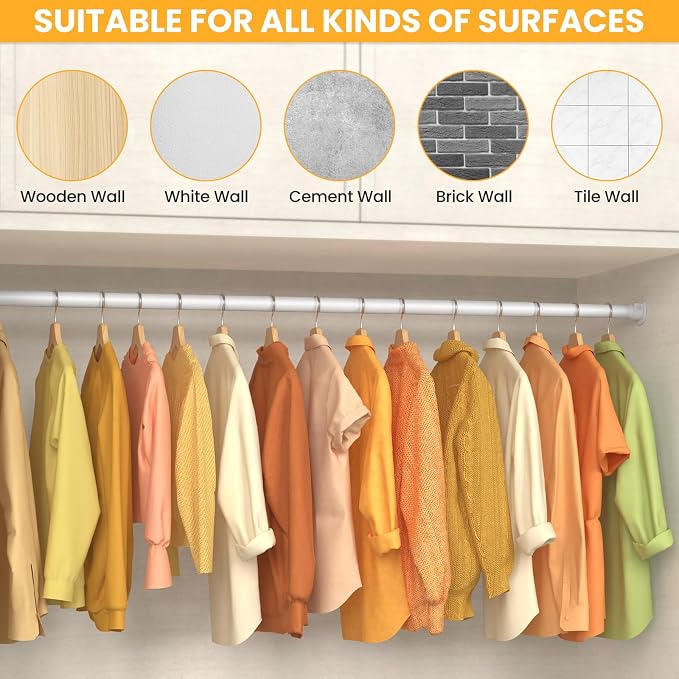 4 Pack Closet Rods for Hanging Clothes,17-84 Inch No-Cut Stepless Adjustable Closet Rod, 1.3 Inch Heavy Duty Metal Closet Hanging Rod with Brackets, Matte White Closet Bar for Closet, Laundry Room, RV