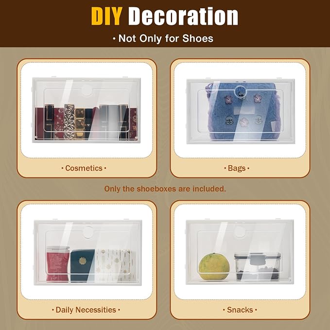 24 PCS Shoe Boxes, Premium Clear Plastic Stackable, 13 x 9.1 x 5.5 Inch Shoe Organizer for Bedroom, Living Room
