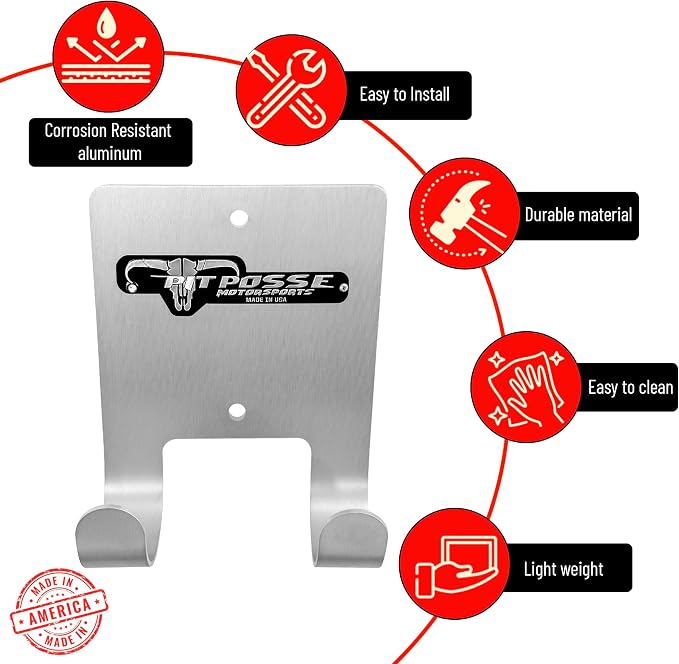 Pit Posse PP3187 Aluminum Broom Holder Hanger for Enclosed Trailer Garage Shop Storage - Made in USA - Wall Mount Utility Rack Caddy Cabinet Organizer Van Auto Workshop RV Whisk/Angle Sweeper (Silver)