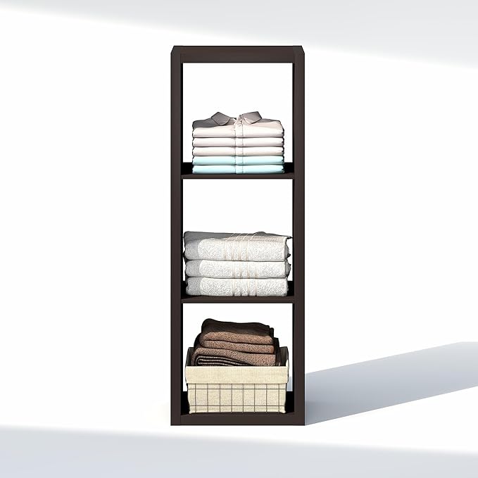 Furinno Cubic Extra Thick 3-Cube Closet Organizers and Storage, Dark Oak | 14.6 x 16 x 44 in, Open Shelf Closet Storage, Closet Organizer, for Wardrobe, Bedroom, Living Room
