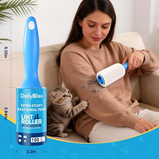 Extra Sticky Lint Roller for Pet Hair, 300 Sheets with 3 Handles | Easy Spiral Tear Lint Rollers,Lint Remover for Clothes, Dog and Cat Hair Remover with Ergonomic Handle
