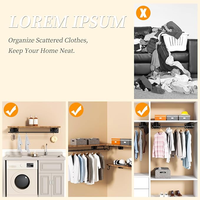 Closet Rod Support Bracket WYGWP Heavy Duty Closet Shelf Brackets Supports 200lbs,Sturdy Closet Shelves Wall Mounted for DIY Home and Closet Decor Black 2pack