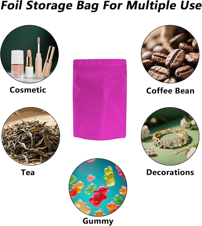 100PCS Smell Proof Resealable Pouch Bags,ULIFESTAR Aluminum Foil Flat Food Storage Bag,Sealable Pcsaging Zipper Pouches with Tear Notches for Pcsaging Lipgloss,Jewelry,etc(16*24cm/6.3*9.45",Purple)