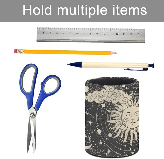 Tarot Celestial Boho Pen Holder Pencil Cup for Desk Organizer | Cute Makeup Brush Holder PU Multifunctional Office Suppliesfor Decor Home Classroom School