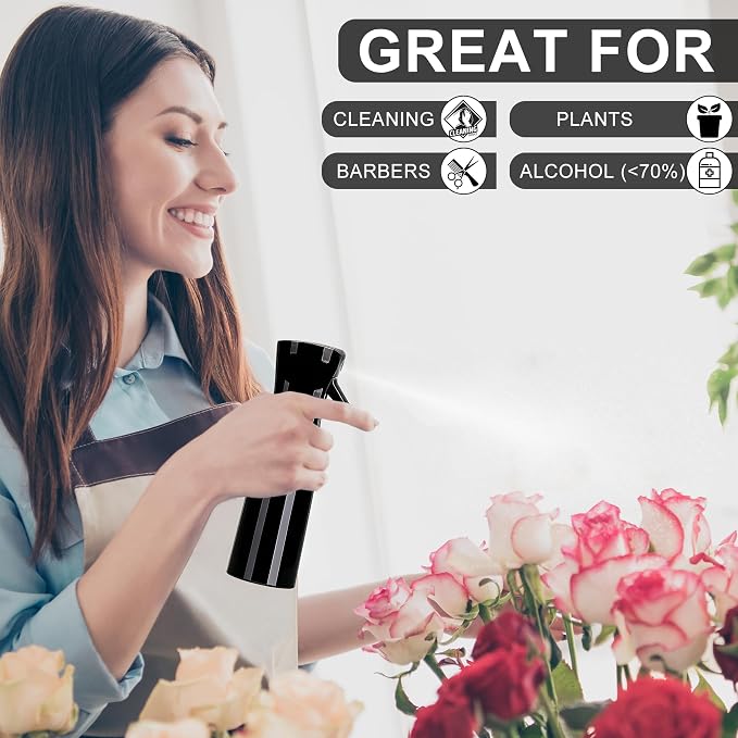 hair spray bottle, ultra-fine spray continuous spray bottle (200ml/6.8oz), used for hair design, vegetation, cleaning and skin care - empty, reusable (Pure Black)