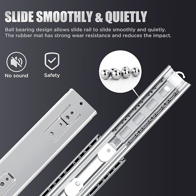 SLIDEWAY 200 Lbs Heavy Duty Drawer Slides 1 Pair 8 10 12 14 16 18 20 22 30 32 40 Inch Full Extension Ball Bearing Sliding Rails Cabinet Runners Tracks Tool Box Glides-14