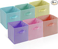 4E's Novelty 6 Pack 11 Inch Pastel Color Storage Foldable Cube Bins, Colorful Boho Storage Baskets For Nursery, Kids Room, Fabric Baskets For Toys, Clothes, Classroom Organization and Storage