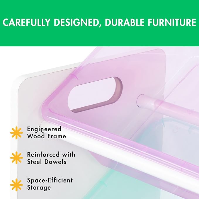 Humble Crew Toy Storage Organizer with 16 Removable Storage Bins for Kids Playroom, 4-Tier Toddler Toy Organization and Storage, White/Purple/Pink/Blue